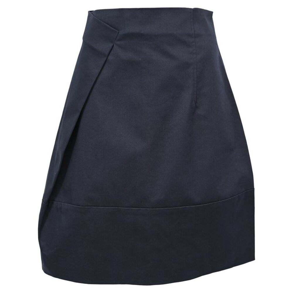 Jil Sander A-Line Midi Skirt in Navy Blue Cotton